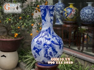 Bình hoa dáng tỏi vẽ tay cảnh Công Đào cao 70cm