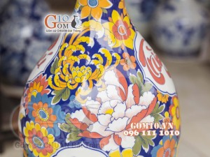 Bình hoa dáng tỳ bà men màu họa tiết Phú Quý Trường Thọ, cao 60cm