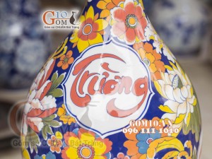 Bình hoa dáng tỳ bà men màu họa tiết Phú Quý Trường Thọ, cao 60cm