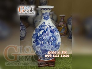 Bình hoa dáng tỳ bà men rong cổ họa tiết bát Tiên,  cao 60cm