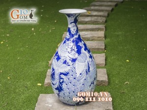 Bình hoa dáng tỳ bà vẽ tay men màu vẽ Công Đào cao 72cm