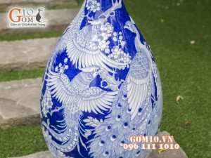 Bình hoa dáng tỳ bà vẽ tay men màu vẽ Công Đào cao 72cm