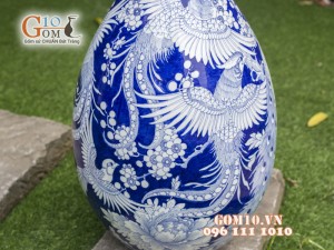 Bình hoa dáng tỳ bà vẽ tay men màu vẽ Công Đào cao 72cm