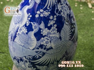 Bình hoa dáng tỳ bà vẽ tay men màu vẽ Công Đào cao 72cm