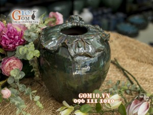 Bình hoa men hỏa biến đắp nổi viền miệng, cao 27cm