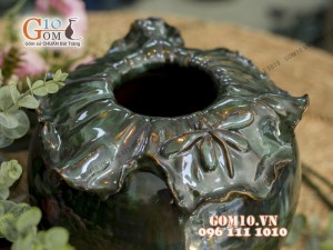 Bình hoa men hỏa biến đắp nổi viền miệng, cao 27cm