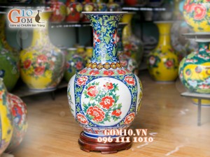 Bình hoa nền trắng dáng tỏi vẽ Tứ Cảnh 55cm