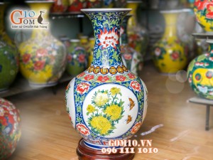 Bình hoa nền trắng dáng tỏi vẽ Tứ Cảnh 60cm