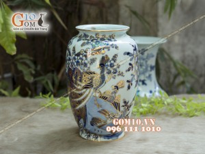 Bình hoa trang trí men rong cổ họa tiết Công Đào, cao 30cm - Vẽ vàng 24k