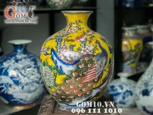 Bình hoa vẽ công đào vàng 40cm