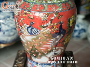 Bình hoa vẽ công đào vàng kim 40cm