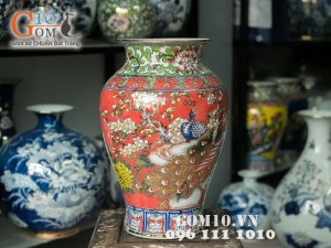 Bình hoa vẽ công đào vàng kim 40cm