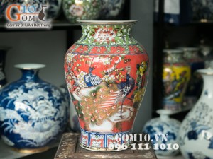 Bình hoa vẽ công đào vàng kim 40cm