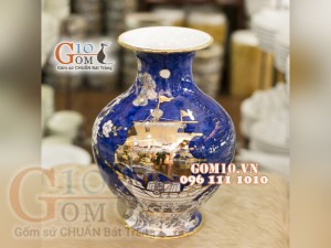 Bình hoa vẽ Vàng cao cấp họa tiết Thuận Buồm Xuôi Gió, cao 32cm