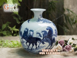 Bình hút  tài lộc men rong cổ họa tiết Mã Đáo Thành Công, cao 33cm