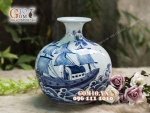 Bình hút  tài lộc men rong cổ họa tiết Thuận Buồm Xuôi Gió, cao 22cm