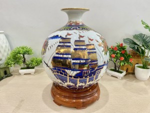 Bình hút lộc Công Thành Danh Toại - Thuận Buồm Xuôi Gió vẽ vàng 24K, cao 35cm