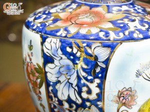 Bình hút lộc dáng cao men lam nhị cảnh Thuận Buồm Xuôi Gió - Công Đào vẽ vàng 24k, cao 28cm