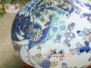 Bình hút lộc dáng Giỏ tiền vẽ vàng 24k, cảnh Công Đào, cao 19cm