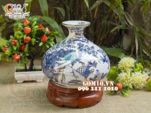 Bình hút lộc dáng Giỏ tiền vẽ vàng 24k, cảnh Công Đào, cao 19cm