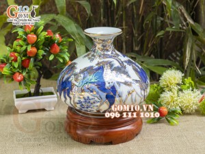 Bình hút lộc dáng Giỏ tiền vẽ vàng 24k, cảnh Mã Đáo Thành Công, cao 19cm