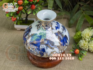 Bình hút lộc dáng Giỏ tiền vẽ vàng 24k, cảnh Mã Đáo Thành Công, cao 19cm