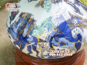 Bình hút lộc dáng Giỏ tiền vẽ vàng 24k, cảnh Mã Đáo Thành Công, cao 19cm