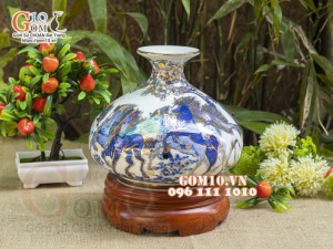 Bình hút lộc dáng Giỏ tiền vẽ vàng 24k, cảnh Mã Đáo Thành Công, cao 19cm