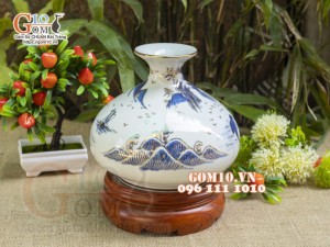 Bình hút lộc dáng Giỏ tiền vẽ vàng 24k, cảnh Thuận Buồm Xuôi Gió, cao 19cm