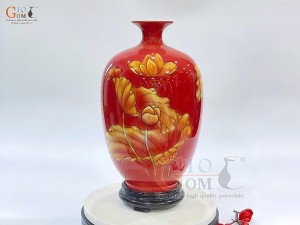 Bình hút lộc dáng no đủ họa tiết Liên Hoa Cát Tường, vẽ vàng 24k, cao 30cm