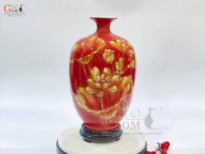 Bình hút lộc dáng no đủ họa tiết Liên Hoa Cát Tường, vẽ vàng 24k, cao 30cm