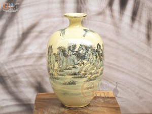 Bình hút lộc dáng no đủ họa tiết Mã Đáo Thành Công vẽ vàng 24k, cao 40cm