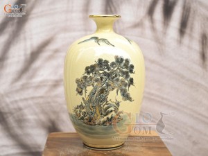 Bình hút lộc dáng no đủ họa tiết Mã Đáo Thành Công vẽ vàng 24k, cao 40cm