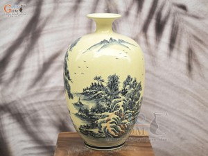 Bình hút lộc dáng no đủ họa tiết Sơn Thủy, cao 40cm