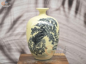 Bình hút lộc dáng no đủ họa tiết Sơn Thủy Hữu Tình, cao 32cm