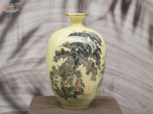Bình hút lộc dáng no đủ họa tiết Sơn Thủy Hữu Tình vẽ vàng 24k, cao 32cm