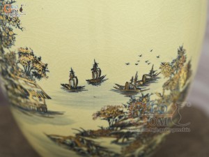 Bình hút lộc dáng no đủ họa tiết Sơn Thủy Hữu Tình vẽ vàng 24k, cao 32cm