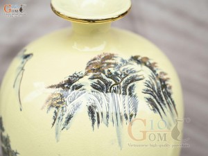 Bình hút lộc dáng no đủ họa tiết Sơn Thủy Hữu Tình vẽ vàng 24k, cao 32cm