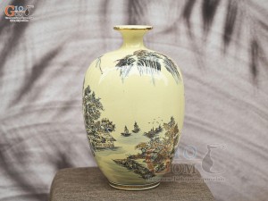 Bình hút lộc dáng no đủ họa tiết Sơn Thủy Hữu Tình vẽ vàng 24k, cao 32cm