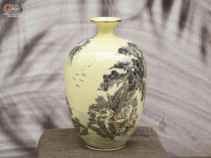 Bình hút lộc dáng no đủ họa tiết Sơn Thủy Hữu Tình vẽ vàng 24k, cao 32cm