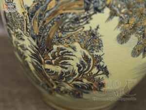 Bình hút lộc dáng no đủ họa tiết Sơn Thủy Hữu Tình vẽ vàng 24k, cao 32cm