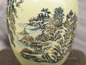 Bình hút lộc dáng no đủ họa tiết Sơn Thủy Hữu Tình vẽ vàng 24k, cao 32cm