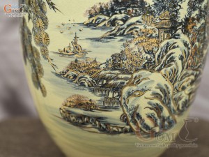 Bình hút lộc dáng no đủ họa tiết Sơn Thủy Hữu Tình vẽ vàng 24k, cao 32cm