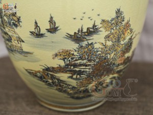 Bình hút lộc dáng no đủ họa tiết Sơn Thủy Hữu Tình vẽ vàng 24k, cao 32cm