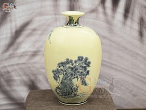 Bình hút lộc dáng no đủ men hoàng tộc họa tiết Mã Đáo Thành Công, cao 40cm