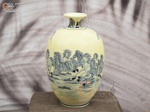 Bình hút lộc dáng no đủ men hoàng tộc họa tiết Mã Đáo Thành Công, cao 40cm