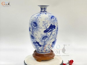 Bình hút lộc dáng no đủ men lam họa tiết Liên Niên Hữu Dư, cao 30cm