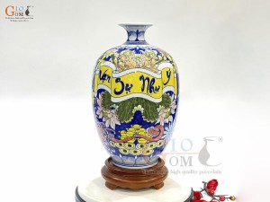 Bình hút lộc dáng no đủ men màu họa tiết Vạn Sự Như Ý, cao 30cm