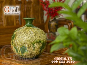 Bình hút lộc đắp nổi công đào cao 38cm