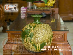 Bình hút lộc đắp nổi công đào cao 38cm